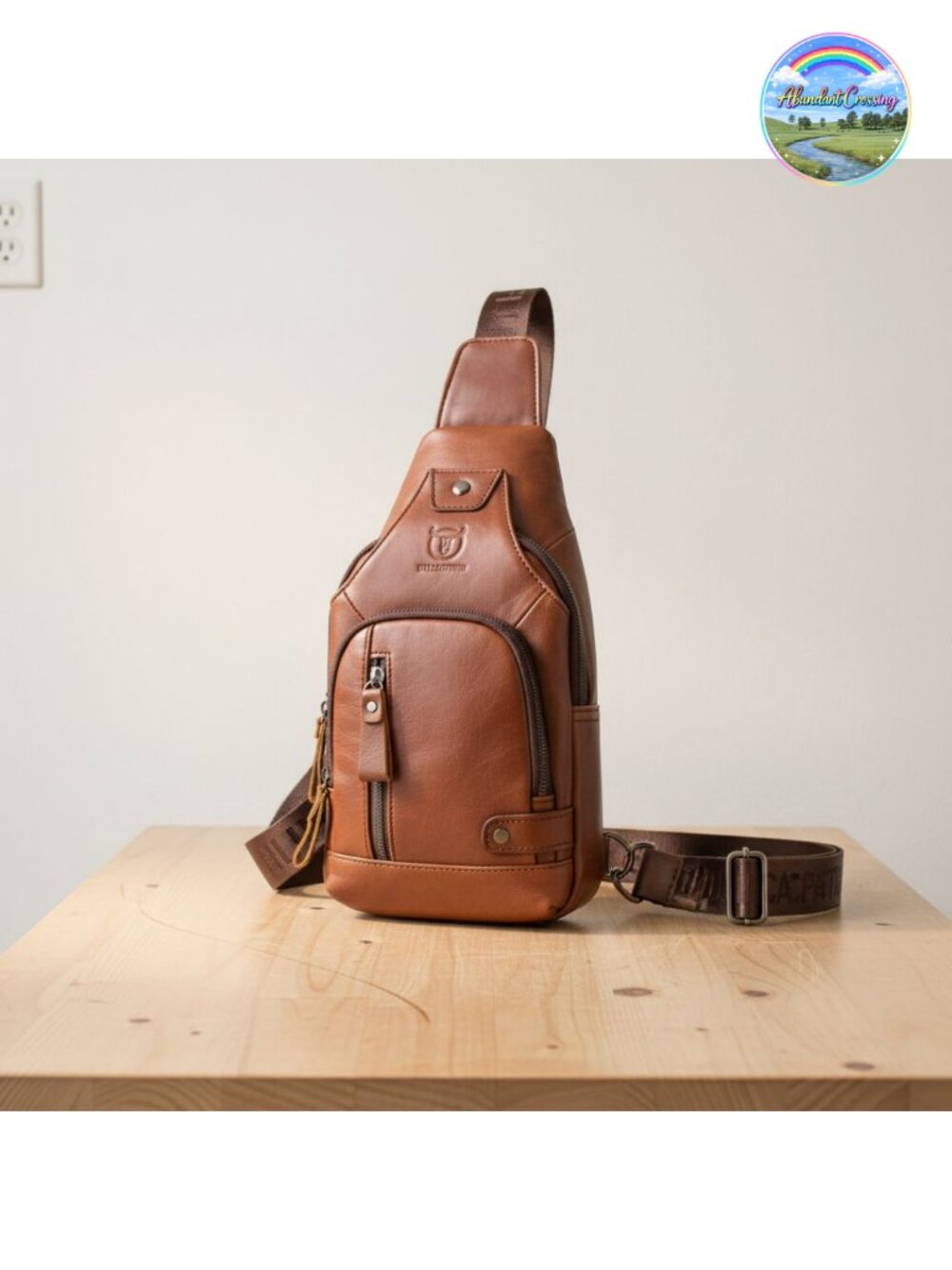 Genuine Leather Sling Bag Crossbody Chest Pack USB Charging Outdoor Travel